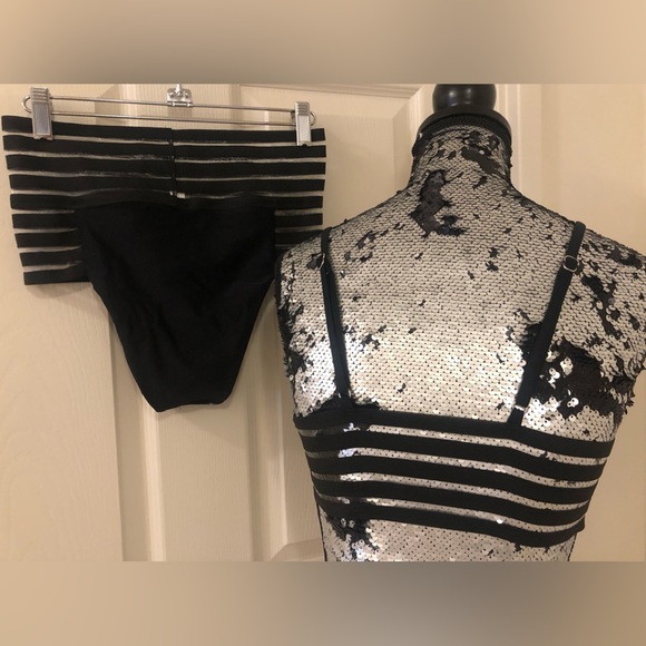 Black High Waisted Sexy 2 Piece Bikini with Sheer Mesh Detailing & Push-up Cups - Picture 2 of 7